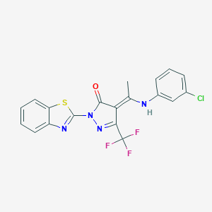 (4E)-2-(1,3-benzothiazol-2-yl)-4-[1-(3-chloroanilino)ethylidene]-5-(trifluoromethyl)pyrazol-3-one