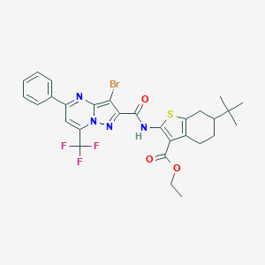 molecular formula C29H28BrF3N4O3S B332516 Ethyl 2-({[3-bromo-5-phenyl-7-(trifluoromethyl)pyrazolo[1,5-a]pyrimidin-2-yl]carbonyl}amino)-6-tert-butyl-4,5,6,7-tetrahydro-1-benzothiophene-3-carboxylate 