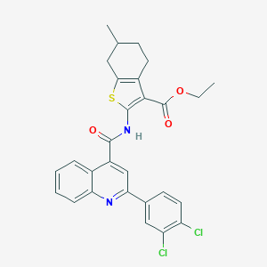 molecular formula C28H24Cl2N2O3S B332531 Ethyl 2-({[2-(3,4-dichlorophenyl)-4-quinolinyl]carbonyl}amino)-6-methyl-4,5,6,7-tetrahydro-1-benzothiophene-3-carboxylate 