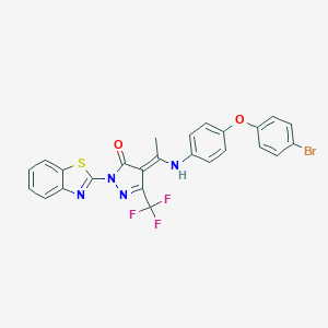 (4E)-2-(1,3-benzothiazol-2-yl)-4-[1-[4-(4-bromophenoxy)anilino]ethylidene]-5-(trifluoromethyl)pyrazol-3-one
