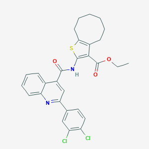 molecular formula C29H26Cl2N2O3S B332539 Ethyl 2-({[2-(3,4-dichlorophenyl)-4-quinolinyl]carbonyl}amino)-4,5,6,7,8,9-hexahydrocycloocta[b]thiophene-3-carboxylate 