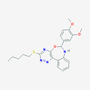 molecular formula C23H26N4O3S B332541 6-(3,4-Dimethoxyphenyl)-3-(pentylsulfanyl)-6,7-dihydro[1,2,4]triazino[5,6-d][3,1]benzoxazepine 