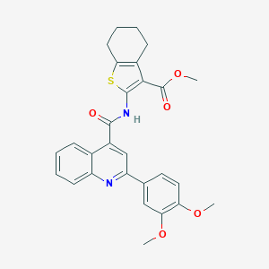 molecular formula C28H26N2O5S B332560 Methyl 2-({[2-(3,4-dimethoxyphenyl)-4-quinolinyl]carbonyl}amino)-4,5,6,7-tetrahydro-1-benzothiophene-3-carboxylate 