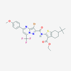 molecular formula C30H30BrF3N4O4S B332562 Ethyl 2-({[3-bromo-5-(4-methoxyphenyl)-7-(trifluoromethyl)pyrazolo[1,5-a]pyrimidin-2-yl]carbonyl}amino)-6-tert-butyl-4,5,6,7-tetrahydro-1-benzothiophene-3-carboxylate 