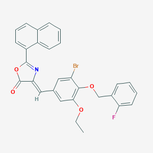 molecular formula C29H21BrFNO4 B332595 (4Z)-4-{3-bromo-5-ethoxy-4-[(2-fluorobenzyl)oxy]benzylidene}-2-(naphthalen-1-yl)-1,3-oxazol-5(4H)-one 