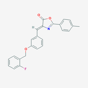 molecular formula C24H18FNO3 B332607 4-{3-[(2-fluorobenzyl)oxy]benzylidene}-2-(4-methylphenyl)-1,3-oxazol-5(4H)-one 