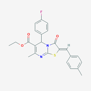 molecular formula C24H21FN2O3S B332608 ethyl (2Z)-5-(4-fluorophenyl)-7-methyl-2-(4-methylbenzylidene)-3-oxo-2,3-dihydro-5H-[1,3]thiazolo[3,2-a]pyrimidine-6-carboxylate 