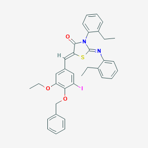 molecular formula C35H33IN2O3S B332610 5-[4-(Benzyloxy)-3-ethoxy-5-iodobenzylidene]-3-(2-ethylphenyl)-2-[(2-ethylphenyl)imino]-1,3-thiazolidin-4-one 