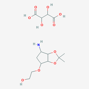 molecular formula C14H25NO10 B3326190 2-((3aR,4S,6R,6aS)-6-Amino-2,2-dimethyltetrahydro-3aH-cyclopenta[d][1,3]dioxol-4-yloxy)ethanol L-tataric acid CAS No. 2376278-68-9