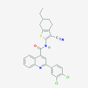 molecular formula C27H21Cl2N3OS B332620 N-(3-cyano-6-ethyl-4,5,6,7-tetrahydro-1-benzothiophen-2-yl)-2-(3,4-dichlorophenyl)quinoline-4-carboxamide 