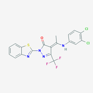 molecular formula C19H11Cl2F3N4OS B332630 (4E)-2-(1,3-benzothiazol-2-yl)-4-[1-(3,4-dichloroanilino)ethylidene]-5-(trifluoromethyl)pyrazol-3-one 