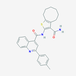 molecular formula C28H27N3O2S B332632 N-(3-carbamoyl-4,5,6,7,8,9-hexahydrocycloocta[b]thiophen-2-yl)-2-(4-methylphenyl)quinoline-4-carboxamide 