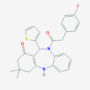 molecular formula C27H25FN2O2S B332635 5-[2-(4-Fluorophenyl)acetyl]-9,9-dimethyl-6-(2-thienyl)-6,8,10,11-tetrahydrobenzo[b][1,4]benzodiazepin-7-one 