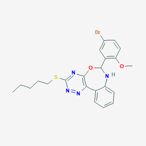 molecular formula C22H23BrN4O2S B332643 4-Bromo-2-[3-(pentylsulfanyl)-6,7-dihydro[1,2,4]triazino[5,6-d][3,1]benzoxazepin-6-yl]phenyl methyl ether 