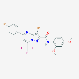 molecular formula C22H15Br2F3N4O3 B332645 3-bromo-5-(4-bromophenyl)-N-(2,4-dimethoxyphenyl)-7-(trifluoromethyl)pyrazolo[1,5-a]pyrimidine-2-carboxamide 