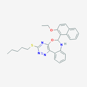 molecular formula C27H28N4O2S B332646 6-(2-Ethoxy-1-naphthyl)-3-(pentylsulfanyl)-6,7-dihydro[1,2,4]triazino[5,6-d][3,1]benzoxazepine 