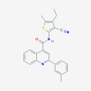 molecular formula C25H21N3OS B332650 N-(3-cyano-4-ethyl-5-methylthiophen-2-yl)-2-(3-methylphenyl)quinoline-4-carboxamide 