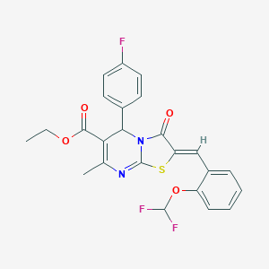 molecular formula C24H19F3N2O4S B332651 ethyl 2-[2-(difluoromethoxy)benzylidene]-5-(4-fluorophenyl)-7-methyl-3-oxo-2,3-dihydro-5H-[1,3]thiazolo[3,2-a]pyrimidine-6-carboxylate 