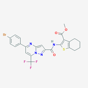 molecular formula C24H18BrF3N4O3S B332659 Methyl 2-({[5-(4-bromophenyl)-7-(trifluoromethyl)pyrazolo[1,5-a]pyrimidin-2-yl]carbonyl}amino)-4,5,6,7-tetrahydro-1-benzothiophene-3-carboxylate 