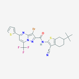 molecular formula C25H21BrF3N5OS2 B332660 3-bromo-N-(6-tert-butyl-3-cyano-4,5,6,7-tetrahydro-1-benzothien-2-yl)-5-(2-thienyl)-7-(trifluoromethyl)pyrazolo[1,5-a]pyrimidine-2-carboxamide 