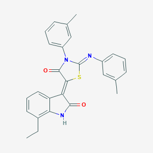 molecular formula C27H23N3O2S B332670 (5Z)-5-(7-ethyl-2-oxo-1H-indol-3-ylidene)-3-(3-methylphenyl)-2-(3-methylphenyl)imino-1,3-thiazolidin-4-one 