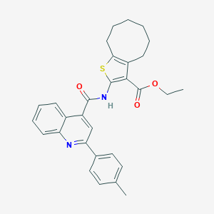 molecular formula C30H30N2O3S B332680 Ethyl 2-({[2-(4-methylphenyl)-4-quinolinyl]carbonyl}amino)-4,5,6,7,8,9-hexahydrocycloocta[b]thiophene-3-carboxylate 
