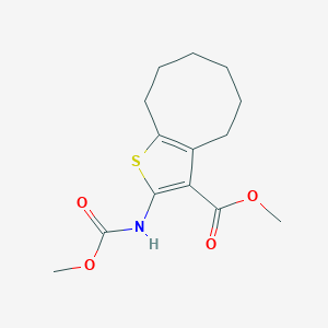molecular formula C14H19NO4S B332688 Methyl 2-[(methoxycarbonyl)amino]-4,5,6,7,8,9-hexahydrocycloocta[b]thiophene-3-carboxylate 