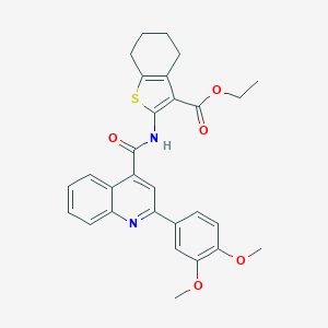 molecular formula C29H28N2O5S B332695 Ethyl 2-({[2-(3,4-dimethoxyphenyl)-4-quinolinyl]carbonyl}amino)-4,5,6,7-tetrahydro-1-benzothiophene-3-carboxylate 