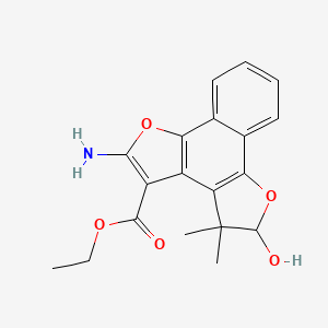 molecular formula C19H19NO5 B3326991 Ethyl 2-amino-5-hydroxy-4,4-dimethyl-4,5-dihydronaphtho[1,2-b:4,3-b']difuran-3-carboxylate CAS No. 30119-43-8