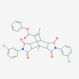 molecular formula C33H24Cl2N2O6 B332706 Phenyl 4,10-bis(3-chlorophenyl)-1,14-dimethyl-3,5,9,11-tetraoxo-4,10-diazatetracyclo[5.5.2.0~2,6~.0~8,12~]tetradec-13-ene-13-carboxylate 