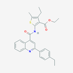 molecular formula C28H28N2O3S B332708 Ethyl 4-ethyl-2-({[2-(4-ethylphenyl)-4-quinolinyl]carbonyl}amino)-5-methyl-3-thiophenecarboxylate 