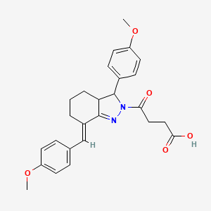 4-[(7E)-3-(4-methoxyphenyl)-7-[(4-methoxyphenyl)methylidene]-3a,4,5,6-tetrahydro-3H-indazol-2-yl]-4-oxobutanoic acid
