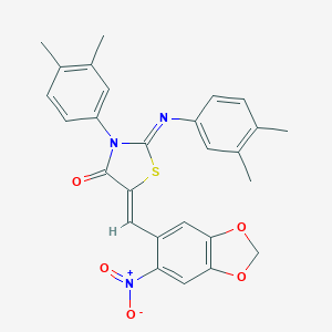 molecular formula C27H23N3O5S B332732 3-(3,4-Dimethylphenyl)-2-[(3,4-dimethylphenyl)imino]-5-({6-nitro-1,3-benzodioxol-5-yl}methylene)-1,3-thiazolidin-4-one 