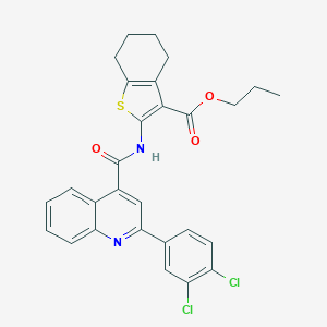 molecular formula C28H24Cl2N2O3S B332744 Propyl 2-({[2-(3,4-dichlorophenyl)-4-quinolinyl]carbonyl}amino)-4,5,6,7-tetrahydro-1-benzothiophene-3-carboxylate 