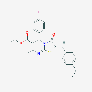 molecular formula C26H25FN2O3S B332748 ethyl 5-(4-fluorophenyl)-2-(4-isopropylbenzylidene)-7-methyl-3-oxo-2,3-dihydro-5H-[1,3]thiazolo[3,2-a]pyrimidine-6-carboxylate 