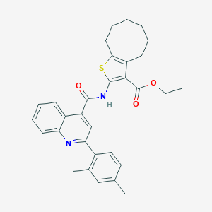 molecular formula C31H32N2O3S B332749 Ethyl 2-({[2-(2,4-dimethylphenyl)-4-quinolinyl]carbonyl}amino)-4,5,6,7,8,9-hexahydrocycloocta[b]thiophene-3-carboxylate 