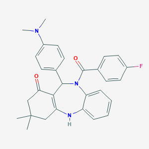 molecular formula C30H30FN3O2 B332750 11-[4-(dimethylamino)phenyl]-10-(4-fluorobenzoyl)-3,3-dimethyl-2,3,4,5,10,11-hexahydro-1H-dibenzo[b,e][1,4]diazepin-1-one 