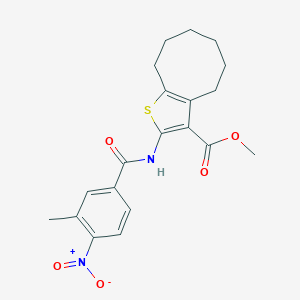 molecular formula C20H22N2O5S B332754 Methyl 2-({4-nitro-3-methylbenzoyl}amino)-4,5,6,7,8,9-hexahydrocycloocta[b]thiophene-3-carboxylate 