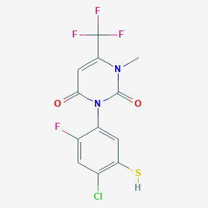 molecular formula C12H7ClF4N2O2S B3327575 3-(4-Chloro-2-fluoro-5-mercaptophenyl)-1-methyl-6-(trifluoromethyl)pyrimidine-2,4(1H,3H)-dione CAS No. 353292-92-9