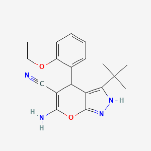 molecular formula C19H22N4O2 B3327579 6-Amino-3-(tert-butyl)-4-(2-ethoxyphenyl)-1,4-dihydropyrano[2,3-c]pyrazole-5-carbonitrile CAS No. 353762-62-6