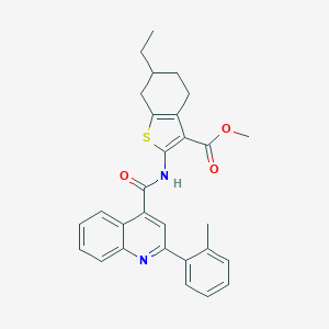 molecular formula C29H28N2O3S B332761 Methyl 6-ethyl-2-({[2-(2-methylphenyl)-4-quinolinyl]carbonyl}amino)-4,5,6,7-tetrahydro-1-benzothiophene-3-carboxylate 
