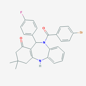 molecular formula C28H24BrFN2O2 B332762 10-(4-bromobenzoyl)-11-(4-fluorophenyl)-3,3-dimethyl-2,3,4,5,10,11-hexahydro-1H-dibenzo[b,e][1,4]diazepin-1-one 