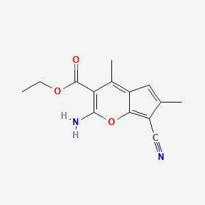 molecular formula C14H14N2O3 B3327729 Ethyl 2-amino-7-cyano-4,6-dimethylcyclopenta[b]pyran-3-carboxylate CAS No. 37500-82-6