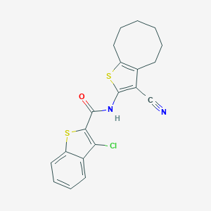 molecular formula C20H17ClN2OS2 B332773 3-chloro-N-(3-cyano-4,5,6,7,8,9-hexahydrocycloocta[b]thiophen-2-yl)-1-benzothiophene-2-carboxamide 