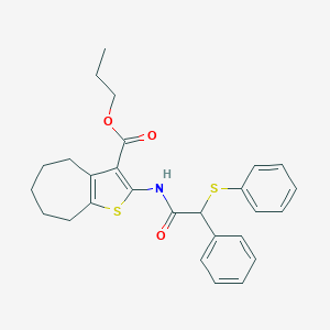 molecular formula C27H29NO3S2 B332775 propyl 2-{[phenyl(phenylsulfanyl)acetyl]amino}-5,6,7,8-tetrahydro-4H-cyclohepta[b]thiophene-3-carboxylate 