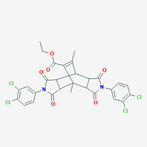 molecular formula C29H22Cl4N2O6 B332778 Ethyl 4,10-bis(3,4-dichlorophenyl)-1,14-dimethyl-3,5,9,11-tetraoxo-4,10-diazatetracyclo[5.5.2.0~2,6~.0~8,12~]tetradec-13-ene-13-carboxylate 