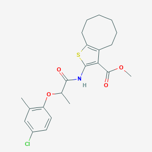 molecular formula C22H26ClNO4S B332779 Methyl 2-{[2-(4-chloro-2-methylphenoxy)propanoyl]amino}-4,5,6,7,8,9-hexahydrocycloocta[b]thiophene-3-carboxylate 
