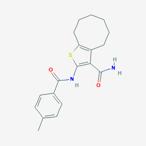 molecular formula C19H22N2O2S B332780 2-[(4-Methylbenzoyl)amino]-4,5,6,7,8,9-hexahydrocycloocta[b]thiophene-3-carboxamide 