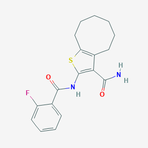 molecular formula C18H19FN2O2S B332784 2-[(2-Fluorobenzoyl)amino]-4,5,6,7,8,9-hexahydrocycloocta[b]thiophene-3-carboxamide 
