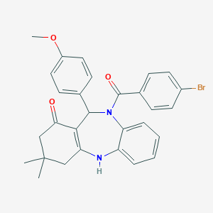 molecular formula C29H27BrN2O3 B332787 10-(4-bromobenzoyl)-11-(4-methoxyphenyl)-3,3-dimethyl-2,3,4,5,10,11-hexahydro-1H-dibenzo[b,e][1,4]diazepin-1-one 